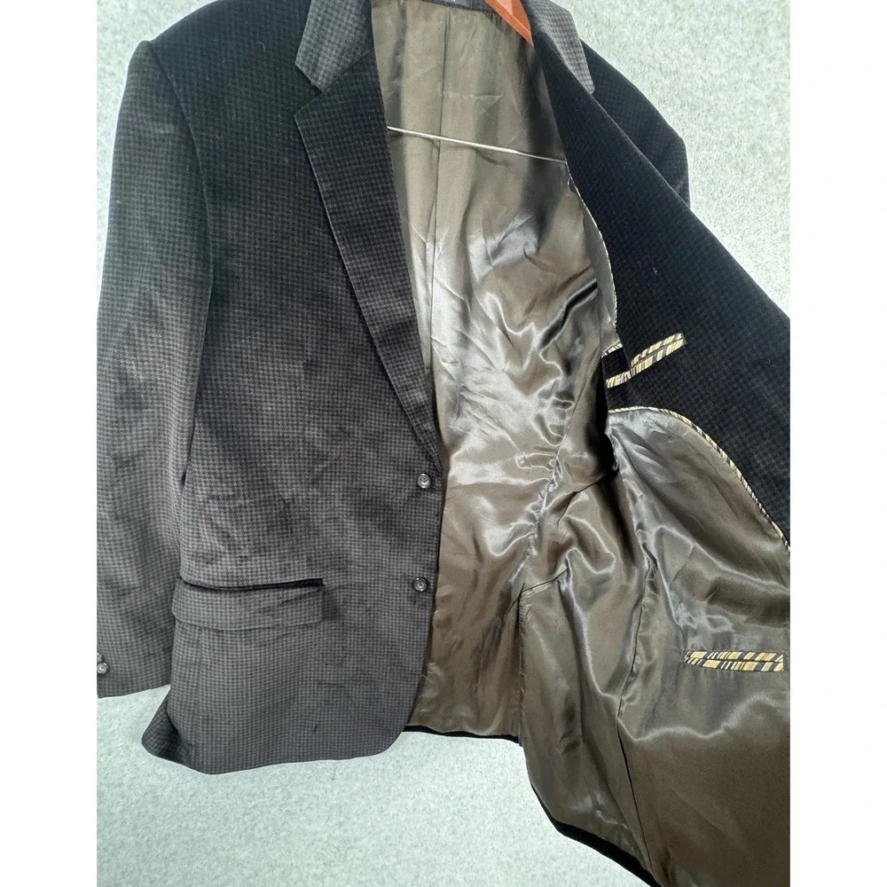 Jones New York Velvet Cotton Blazer Brown‎ Houndstooth 44L Sport Coat
